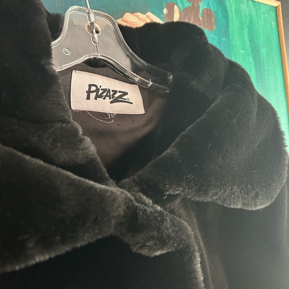 Pizazz Vintage Luxurious Black Faux Fur Pea Coat M - Picture 12 of 16